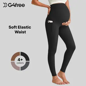 G4Free BareFeel Maternity Leggings with Pockets Over The Belly Stretchy Workout Yoga Pregnancy Pants