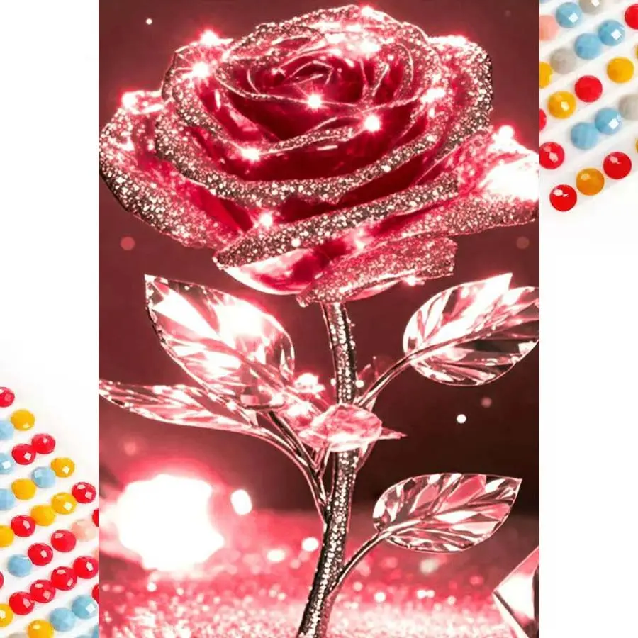 5D DIY Full Drill Round Diamond Painting - Diamond Art Kit Diamond Painting Kits Sparkling Red Rose Mosaic, Canvas - DIY Decorative Painting, Home Wall Decor, Perfect for Halloween and Christmas, Independence Day, Birthdays, and Anniversary Gifts, Craft