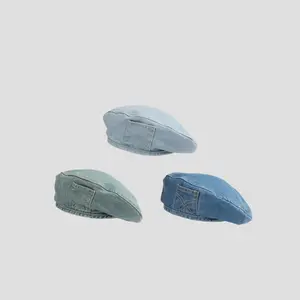 Y2K Vintage Denim Beret Hat with Mini Pocket | Retro Washed Jeans Painter Cap | Chic Unisex Streetwear French Flat Cap