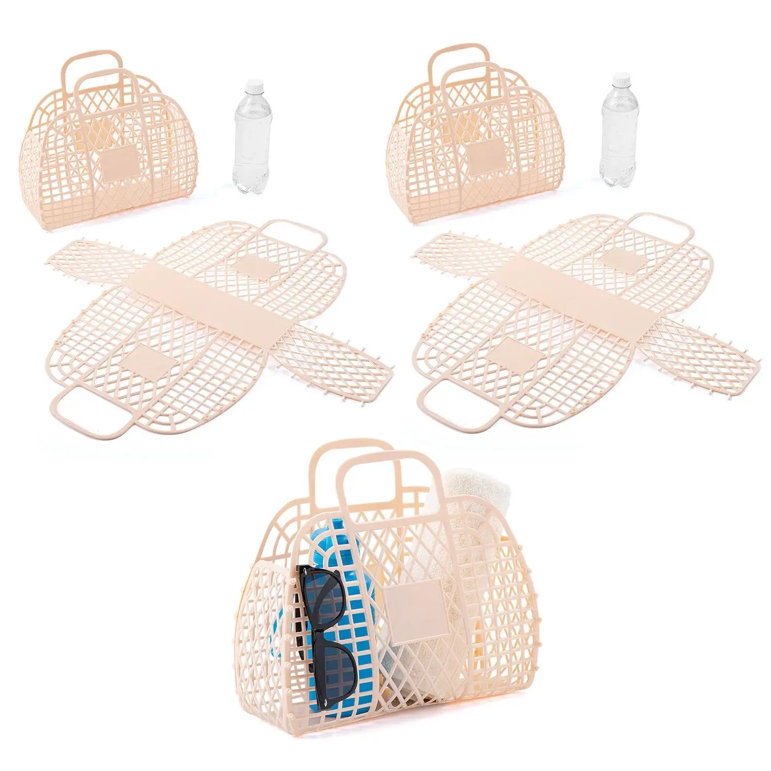 11 3/4" x 4 3/4" Bulk 12 Pc. Large Neutral Plastic Jelly Beach Tote Bags, Reusable Grocery Bags, Carry Handle, Bridesmaid Accessory, Multi-Function, Travel, Flexible Plastic Men's Tote Bags