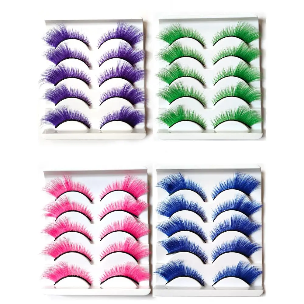 5 Pairs Colors 3D Mink False Eyelashes Red Pink Blue Green Purple Color Eye Lashes Rainbow Cilias Black Band Soft Handmade In Bu 2026 New