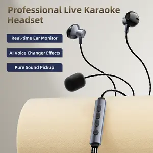 Karaoke Sound Card Wired Headphones, Professional Dsp Chip, 8 K-Sing Modes, Real-Time Monitor, Supports Karaoke/streaming/gaming/voice Chat,Type-C/Lightning compatible