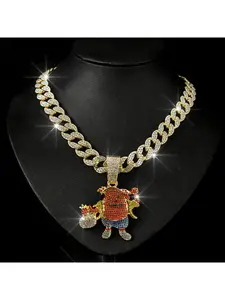 European and American hip-hop style cartoon character full-diamond colorful alloy pendant, personalized trendy men's necklace jewelry accessory