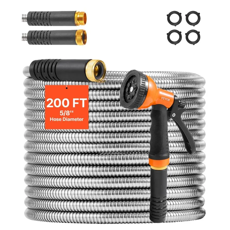 VEVOR Metal Garden Hose 100 ft, Rust Proof Stainless Steel Water Hose, Heavy Duty Backyard Hose with 10 Function Nozzle, No - Kink Flexible Water Pipe, Lightweight Metal Hose for Yard, OutdoorVEVOR Super Brand Day