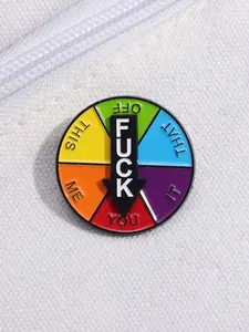 Social Mood Badge Enamel Pins Funny English Letters Rotatable Rainbow Dial Rotating Arrows Pins Unique Emotional Mood Table Switch Brooches Adjustable Metal Brooches Durable Metal Pins Creative Design Jewelry Gifts