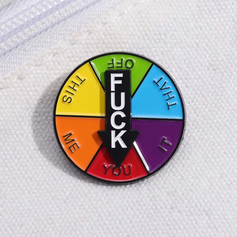Social Mood Badge, Enamel Pins, Funny English Letters, Rotatable Rainbow Dial, Rotating Arrows, Unique Emotional Mood Switch Brooches, Adjustable Metal Jewelry Gifts, Alloy Accessories, Men Accessories