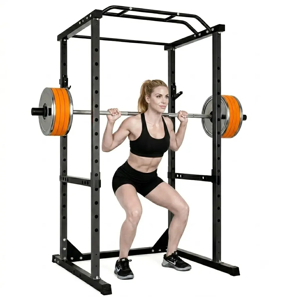 1200 LB Capacity Heavy Duty Power Rack Squat Rack - Indoor Weight Training Power Cage with Pull-Up Bar, Adjustable J-Hooks, Scratch-Resistant Safety Arms, Anti-Slip Rubber Bases for Barbell Workouts Home Gym Use (Max 1200LBS), Commercial