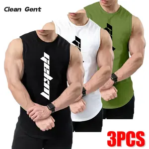 Clean Gent Men’s Summer Muscle Sports Tank Top Set, 3/2/1 piece set, quick-drying breathable sleeveless design, modern American sports style—ideal for fitness training and everyday casual wear.