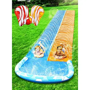 22.5ft Water Slides and 2 Bodyboards, Lawn Water Slide Summer Slip Waterslides Water Toy with Build in Sprinkler for Backyard Outdoor Water Fun for Kids