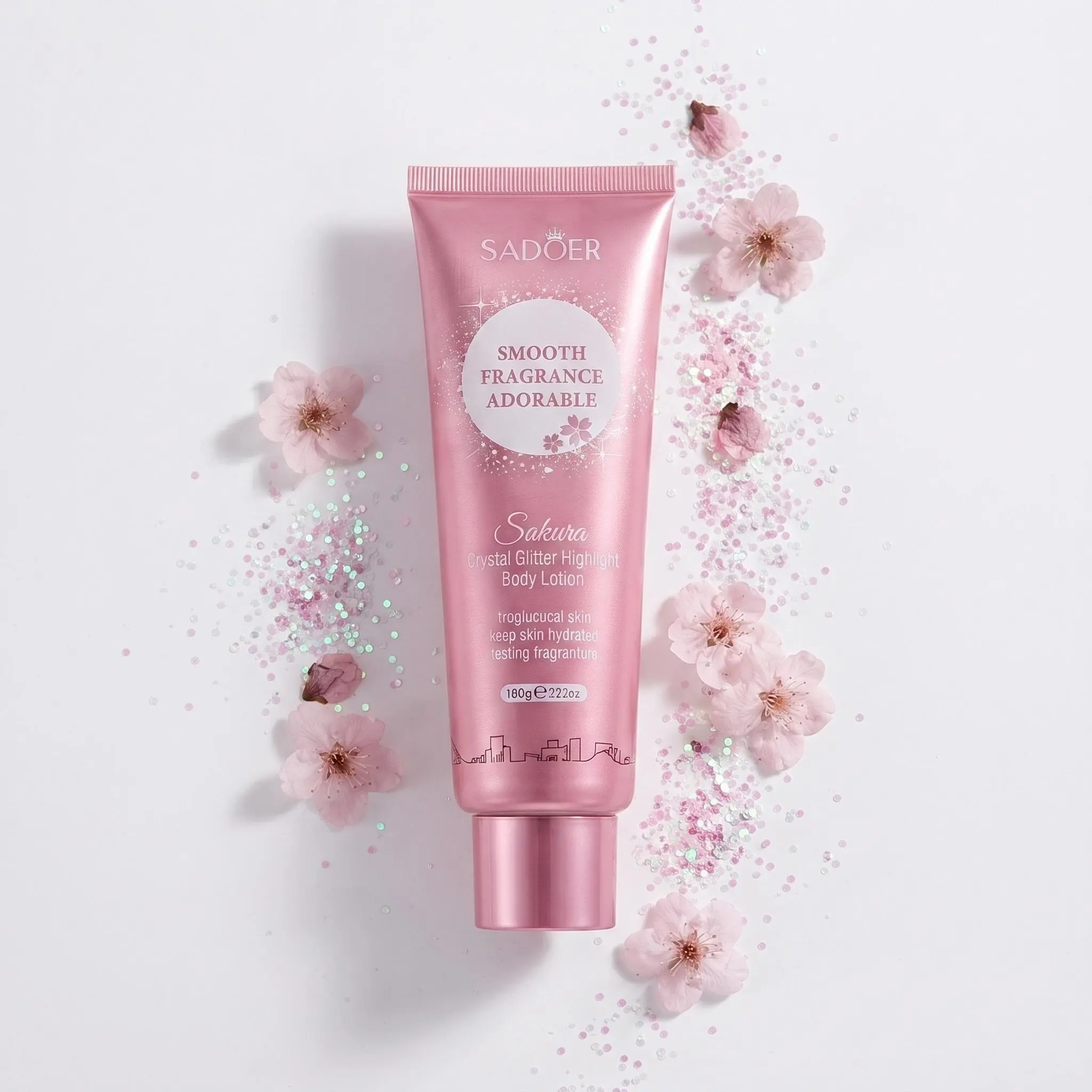 Women's Cherry Blossom Scented Crystal Glitter Highlight Marshmallow Body Lotion, Date Night Glow Moisturizer for All-Day Wear Makeup & Lazy People's Body Care