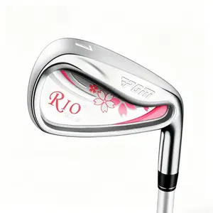 2026 latest model women's golf club, No.7 mid-length iron, cherry blossom pink, stainless steel clubhead, wide-face practice club