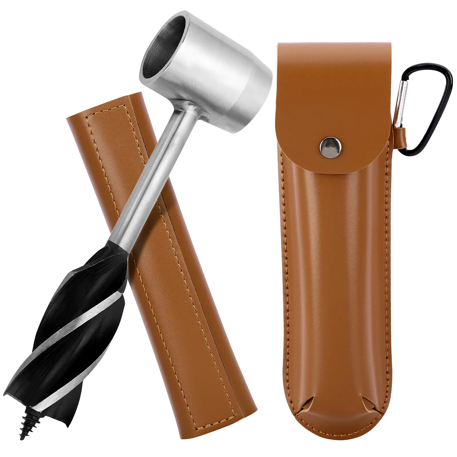 1-Inch Hand Auger Drill Kit, 6.7" Stainless Steel Bushcraft Survival Tool with Self-Tapping Scotch Eye for Camping & Woodworking Projects, Includes Genuine Leather Pouch, 6.7 Inches