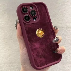 Phone Case - Burgundy High Bamboo Wine Red Background Sun And Gilt Suitable for TPU Patterns, Suitable for iPhone 17 E Air Pro ProMax iPhone16 15 14 Plus 13 12 Mini 11 X XS XR, Soft TPU Protective Case