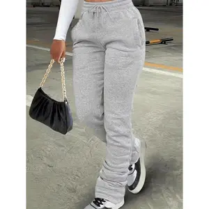 Women's Plain Pocket Drawstring Waist Sweatpants, Pants for Women, Mufti Clothes, Comfort Clothes Women, Casual Basic Stack Pants for Daily Wear, Ladies' Bottoms for All Seasons, Fall Outfits, Fallfreshness,?Fall Clothes, Downtown Girl Clothes