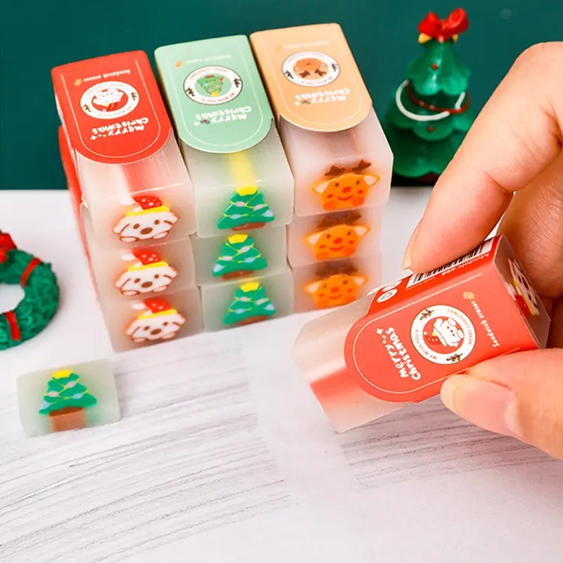 6/20pcs Christmas Mini Erasers Featuring a Snowman, Elk, And Christmas Tree, Perfect for Students' Pencils, Party Gifts, And Rewards for Home Or School