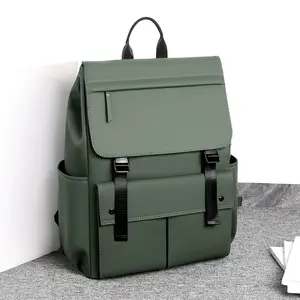 Unisex Airline Approved Carry-On Backpack, 16.93x12.6x5.12 In Premium PU Leather Multi-Functional Business Computer Bag, Button Closure