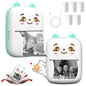 Mini Printer Portable, Ink-Free Sticker Printer with 5 Paper Rolls, Bluetooth Wireless Mini Thermal Printer, Compatible with iOS + Android for Journal, Memo, Photo, Printing Pods, Perfect Gift for Girls Kids Christmas Birthday
