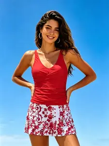 Women's New Style Backless Cross-Back Strap Short Skirt Two-Piece Swimsuit Set, Casual Fitted Swimwear for All Seasons, Tankini Bathing Suits, Tankini Outfit