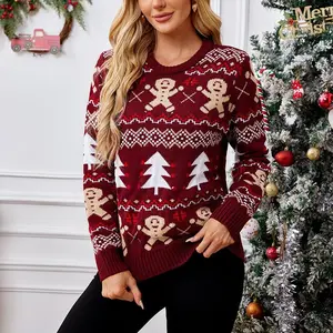 Search-Optimized Version: Women’s Christmas Casual Sweater – New Gingerbread Man Jacquard Long-Sleeve Pullover Knitted Top