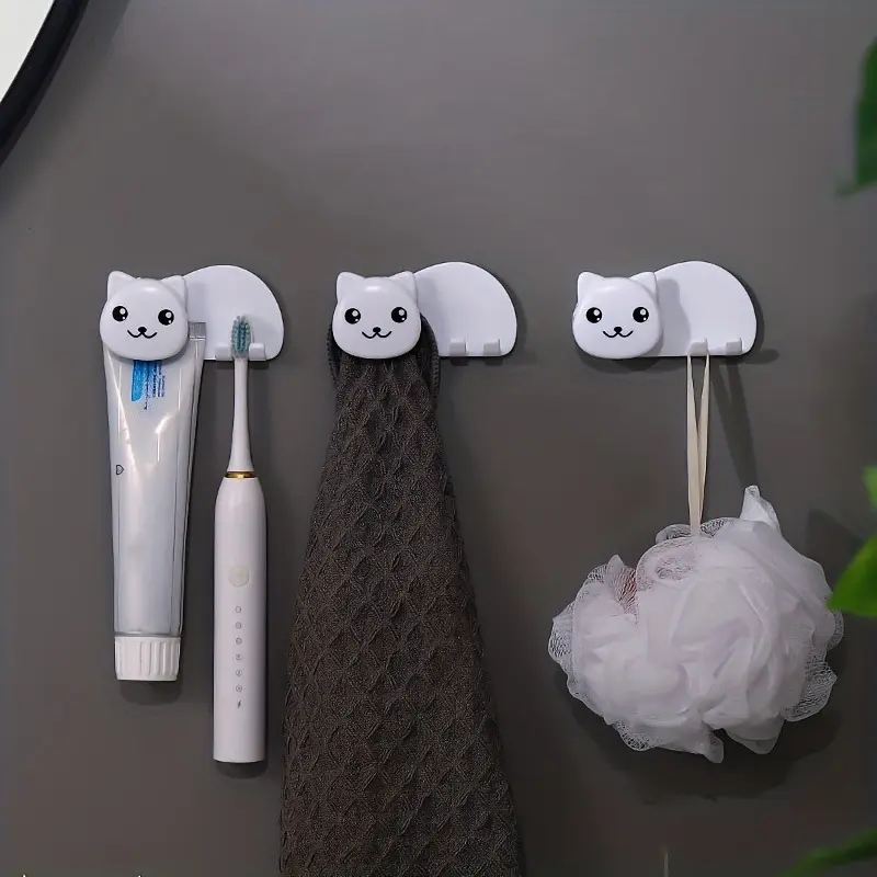 1pc Cute Cat Design Wall Mounted Toothpaste and Toothbrush Holder - Convenient and Stylish Bathroom Accessory