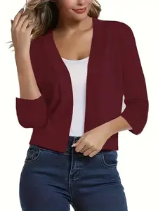Women's Plus Size Solid Color Short Fitted Jacket Coat, Fall Winter Everyday Casual Wear, Daily Fashion Outerwear, Comfortable and Stylish