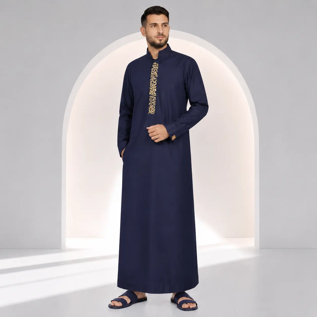Royal Jet Blue Calligraphy Thobe - Men