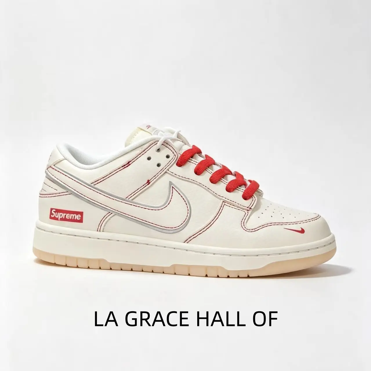 Cream Leather Low-Top Sneakers - Sports Collectibles Accessory with Black Swoosh, NYC Embroidery, Ideal for Urban Streetwear, Must-Have for City-Themed Collectors