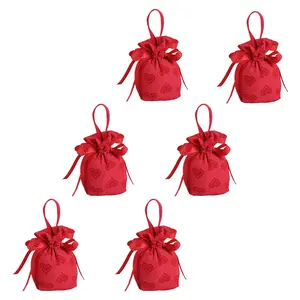 6PCS Small Pouch Wedding Candy Bags with Lovely Ribbon Bow for Sweets