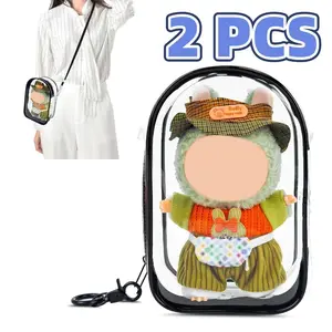 2pcs Clear Display Case for LABUBU Doll - Portable Storage Bag with Keychain, Water and Dust-Resistant, Protective Cover for Collectible Toys (Clear)