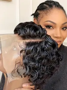 13x4x1 Lace Front T Part Curly Pixie Cut Wig, Human Hair Pre Plucked Bleached Knots, Daily Wear, Natural Look, Comfortable Fit