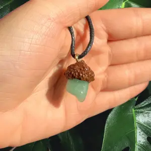 Adjustable Adventurine Acorn Pendant, Crystal Daily Birthday Engagement Anniversary