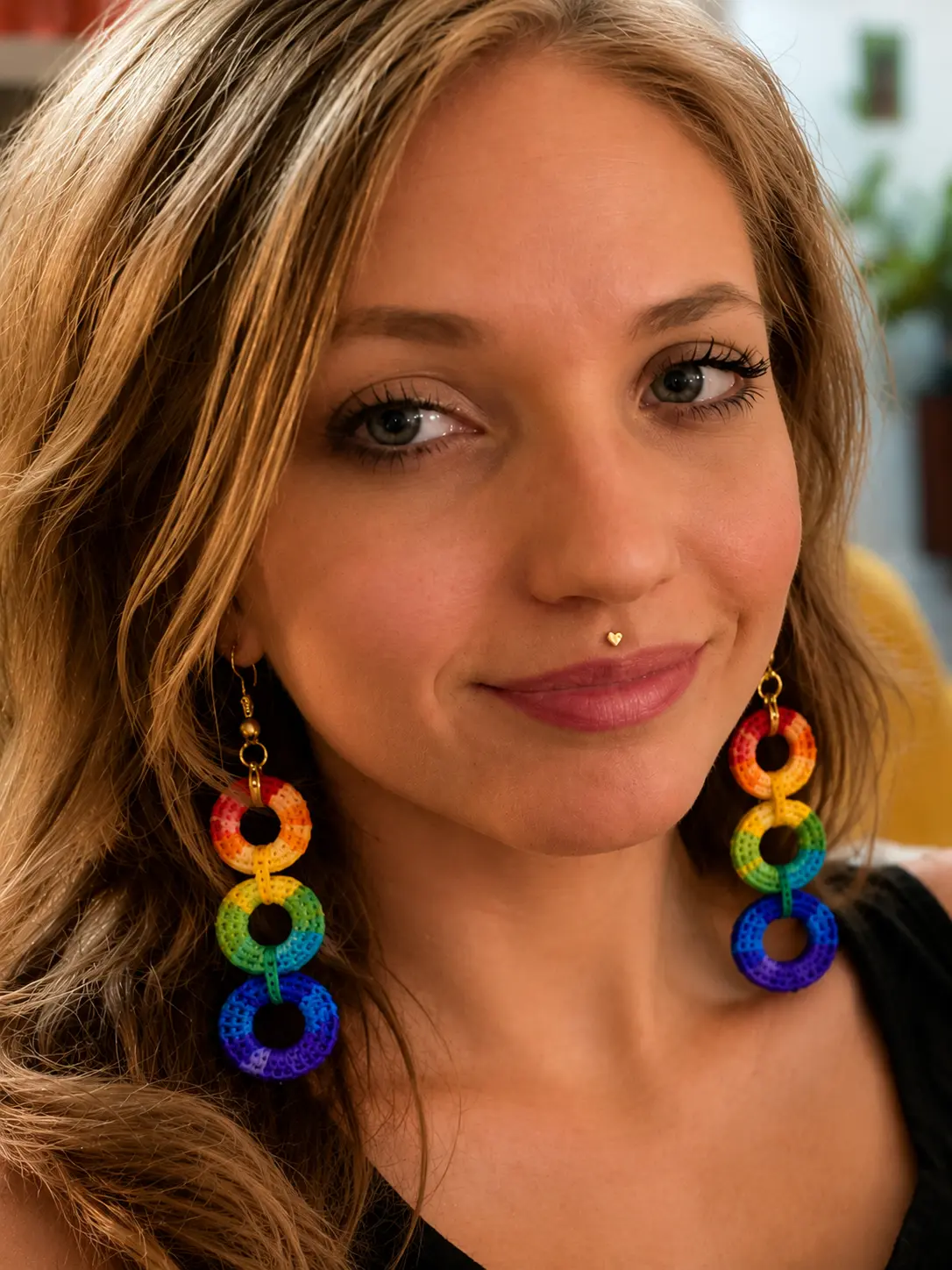 Handmade Rainbow Crochet Drop Earrings – Colorful Lightweight Boho Jewelry