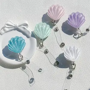 1/5pcs Cute Transparent Shell Badge Reel for Women Retractable Worker ID Card Pull Buckle Nurse ID Card Badge Holder Clip