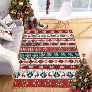 Area Rug Christmas Printed Rug 5x7 Washable Rugs for Living Room Bedroom Classroom Xmas Snowflake Decorative Rug Non Slip Office Carpet Low Pile Neutral Soft Nursery Rug Green and Red