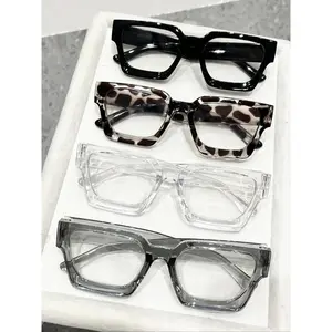 Classic Elegant Unisex Non-Prescription Glasses, Square Leopard Pattern, Casual Style, Leopard Pattern Eyeglasses, Stylish Square Frames, Suitable for Daily Life, Office, Leisure Activities