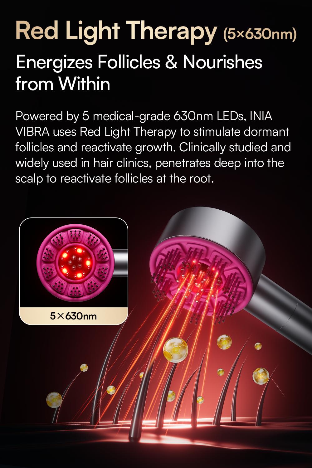 INIA VIBRA 4-in-1 Scalp Therapy Device, Red Light, Microcurrent, Massage, Serum Infusion, Scalp Massager Beauty Device, Waterproof & Wet/Dry Use, Perfect Holiday Gift