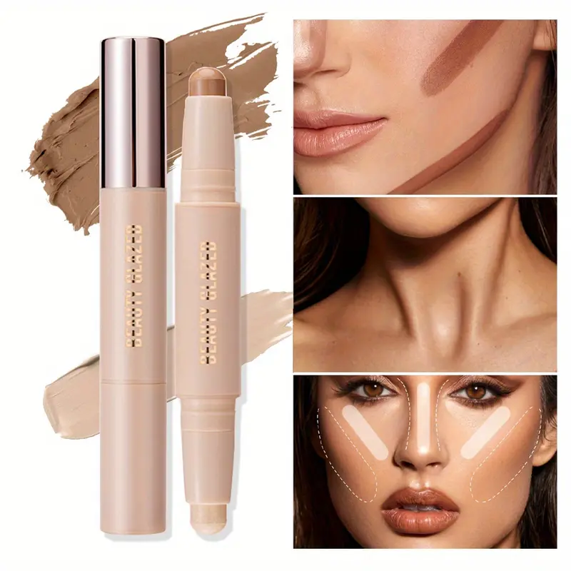 BEAUTY GLAZED Magic Shaper Contour & Glow Stick, 2-in-1 Matte Contour & Shimmering Highlight, Face Shaping & Brightening Make Up, Vegan & Cruelty Free
