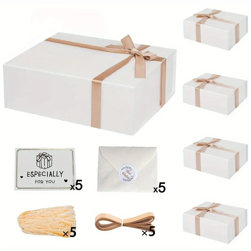 5 Pack Luxury Magnetic Gift Boxes with Heavy-Duty Magnetic Lids, Black & White Collapsible Universal Fit Premium Packaging (10.2x7.5x3.1 inches) for Weddings, Small Business Gifting, Compact Storage for Event Planners