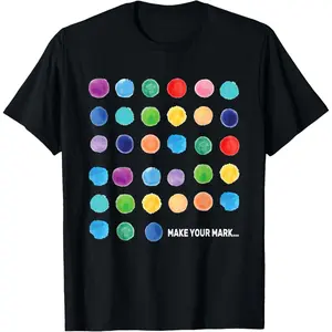 Multicolor Polka Dot "Make Your Mark" Black Cotton Dot Day Graphic T-Shirt Shirt Printed in USA