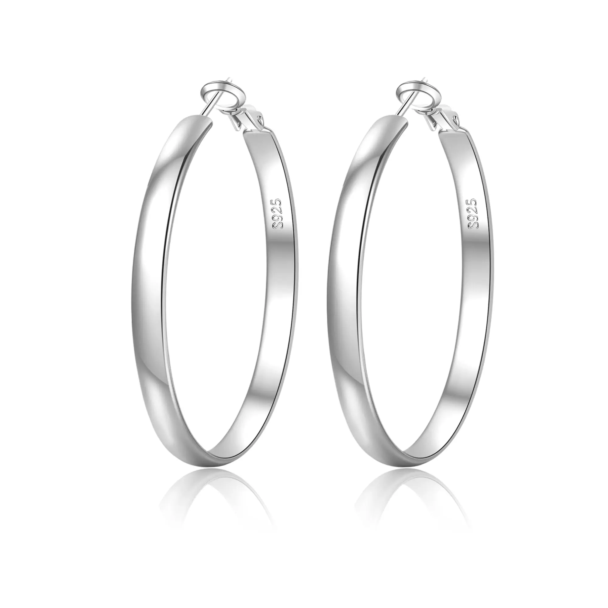 5mm Thick 925 Sterling Silver Hoops Earrings for Women 14K Real Gold Large Hoop Earrings Hypoallergenic and Lightweight Big Hoop Earrings for Women 50/MM