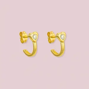 14K Solid Gold Heart Half Hoop Earrings