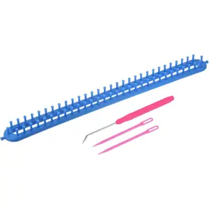 62 Hooks 58cm Knitting Loom Machines Kit, Plastic Darning Weave Tool with Accessories for Scarf Sweater Shawl Blankets Mending Weaving Stitching, Blue