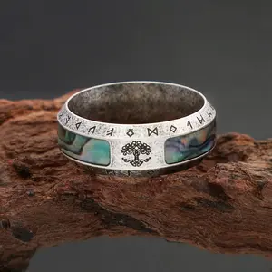 Men's Vintage Stainless Steel Vikings Tree Of Life Rings For Men Women Fashion Celtic Knots Ring Nordic Creative Amulet Jewelry