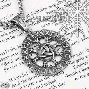 Viking Triple Horn Rune Helm of Awe Ægishjálmr Stainless Steel Pendant Necklace