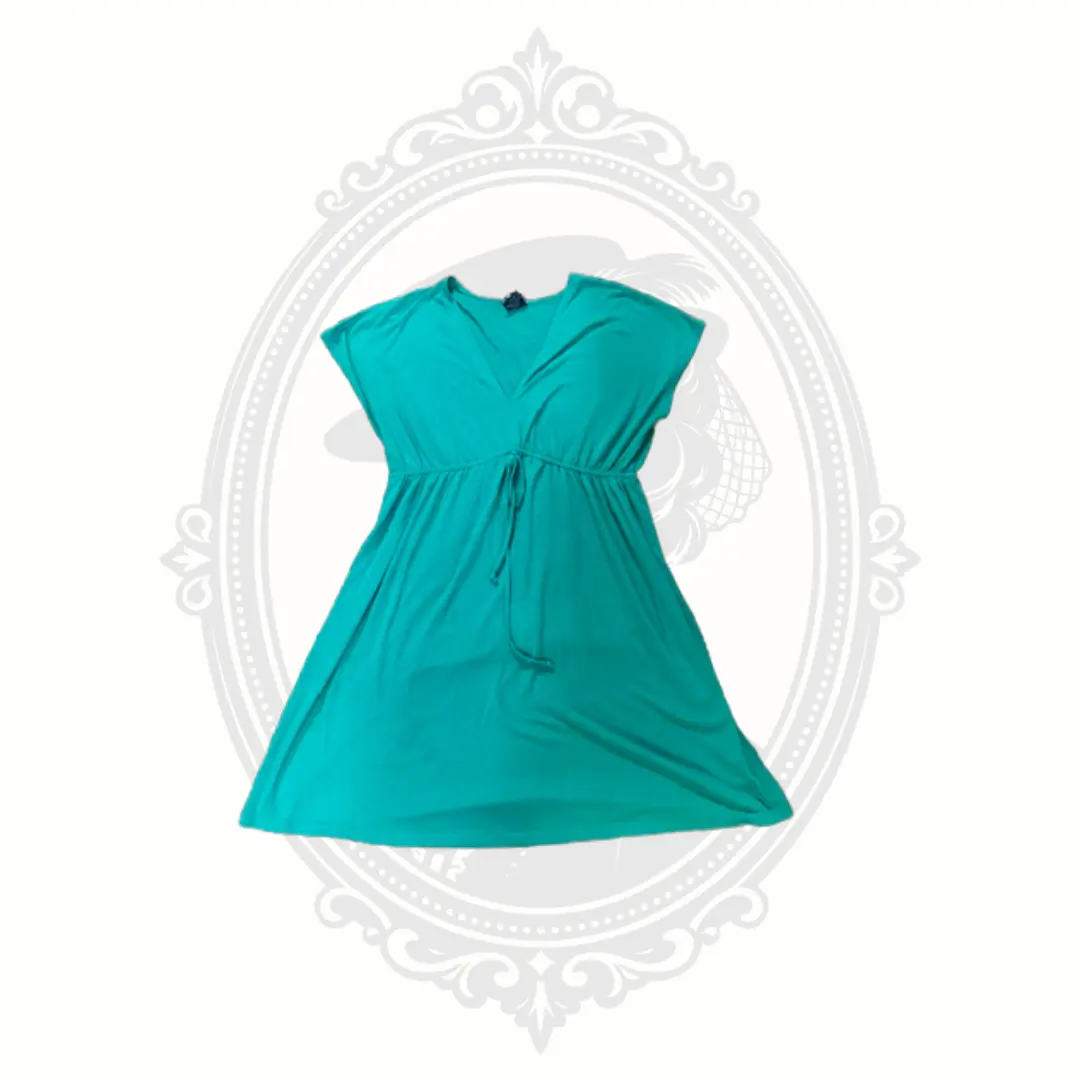 Women's Faded Glory Teal Polyester-Spandex Casual Pullover Sun Dress, Adjustable Drawstring Waist, Size 4-6 (Small), Style, Fabric, Everyday, Knit, Sleeves, Soft, Casual Wear, Dolman, V-Neck, Pull On, Stretch Knit, Rayon, Basic, Going Out