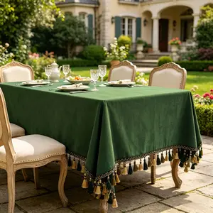 1pc Luxurious Velvet Tablecloth, Elegant Tassel Design, European Court Style Rectangular, Ideal for Living Room, Dining Room, Outdoor Parties
