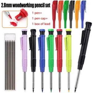 A High-quality 2.8mm Woodworking Pencil Set with 4 Colors To Choose From. This Multifunctional Automatic Pencil Is Perfect for Deep Hole Marking and Drawing (1 Pen+1 Cap+1 Box of Lead)