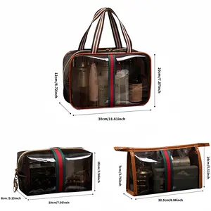 3Pcs Clear Makeup Bags, CosmeticMakeup Bags Set Clear PVC with Zipper Handle PortableTravel Luggage Pouch Airport Airline Vacation Organization