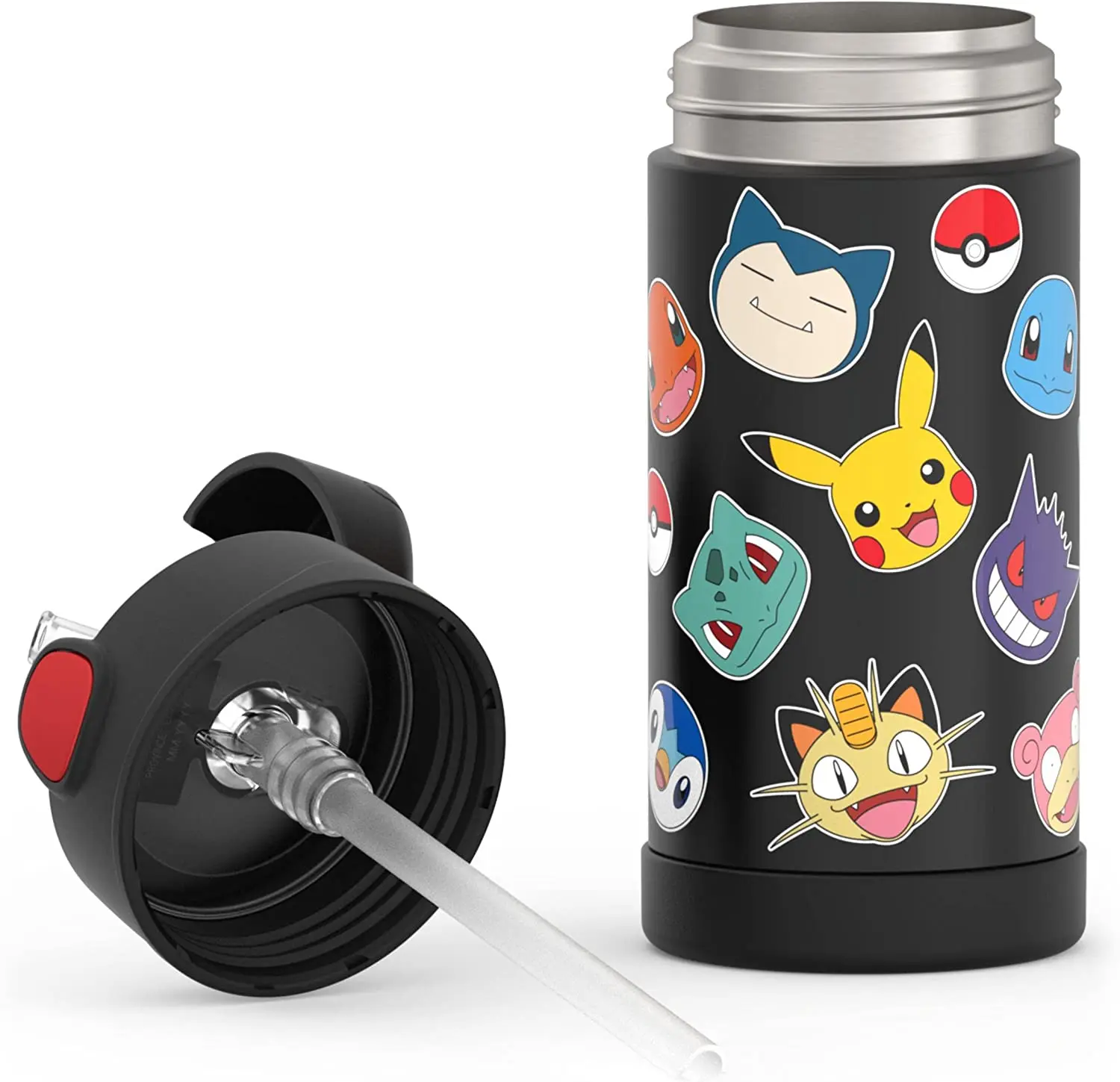 FUNTAINER 12 Ounce Stainless Steel Vacuum Insulated Kids Straw Bottle, Pokemon