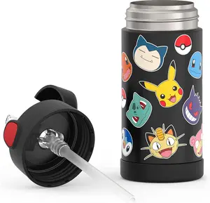 FUNTAINER 12 Ounce Stainless Steel Vacuum Insulated Kids Straw Bottle, Pokemon